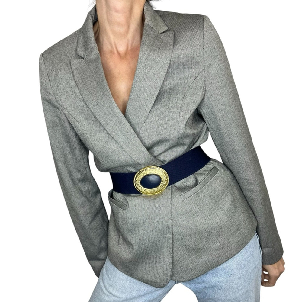 Kenneth Cole Select grey black herringbone classic fit preppy old money blazer L